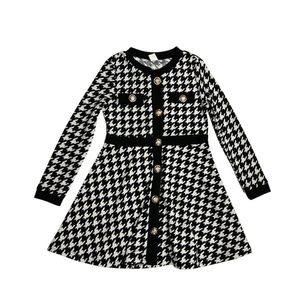 SHEIN Black and White Houndstooth Kids Dress